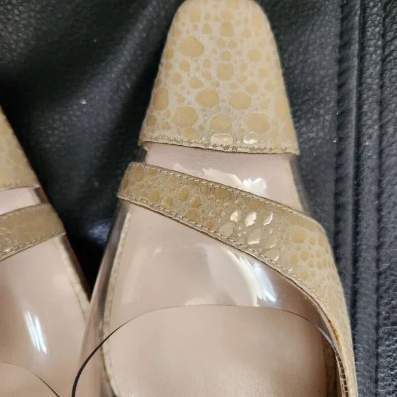 Rene Mancini Cream Leather Reptile Skin Heels Slingback Shoes 35.5 Vintage - Picture 7 of 9